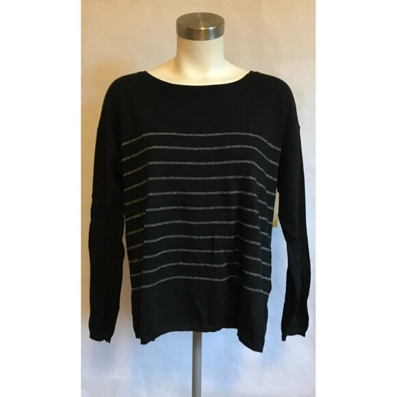 Joie Sweaters - Joie Black & Silver Metallic Striped Cashmere Blend Sweater, Size Small